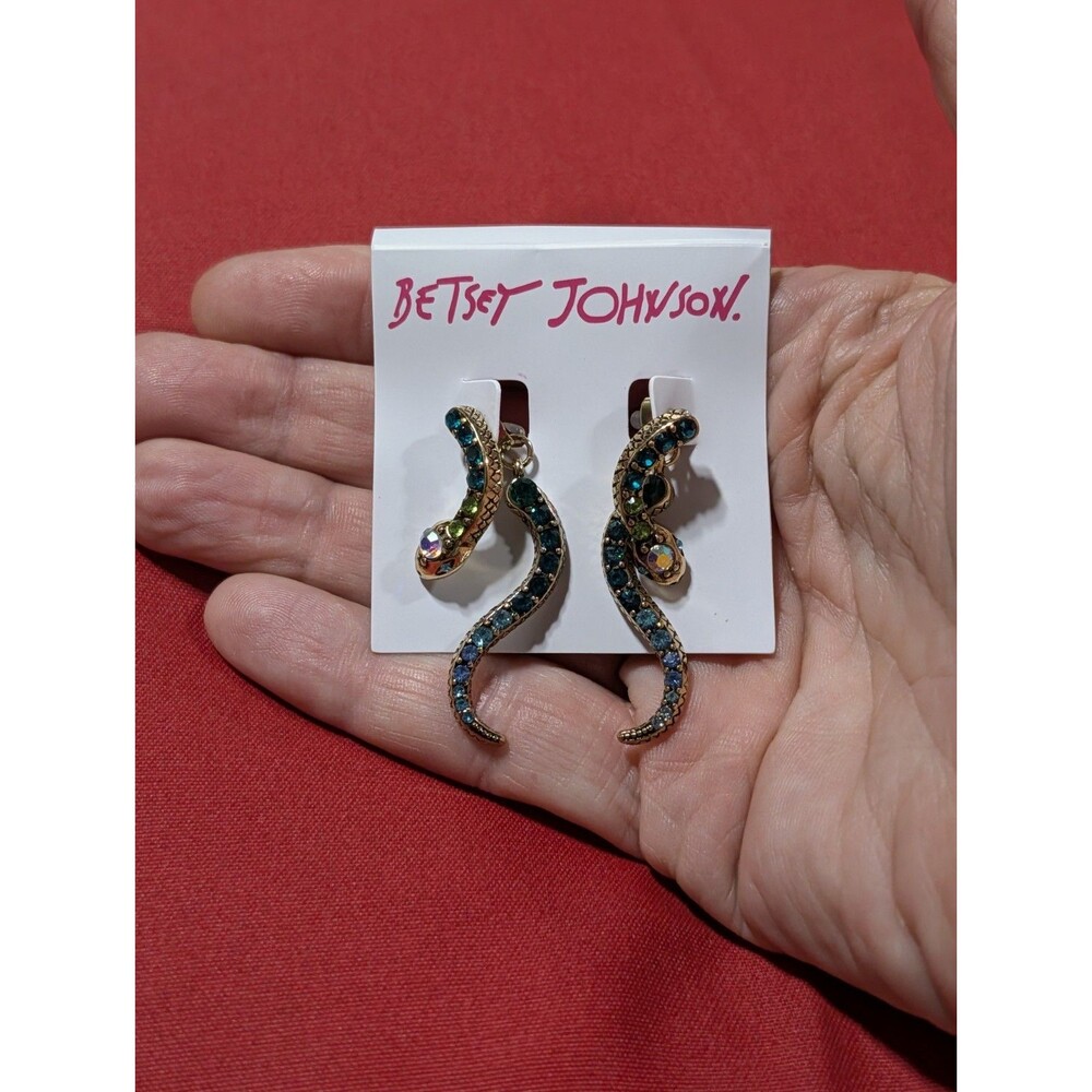 Betsey Johnson Pave Crystal Snake Front & Back Jacket Earrings